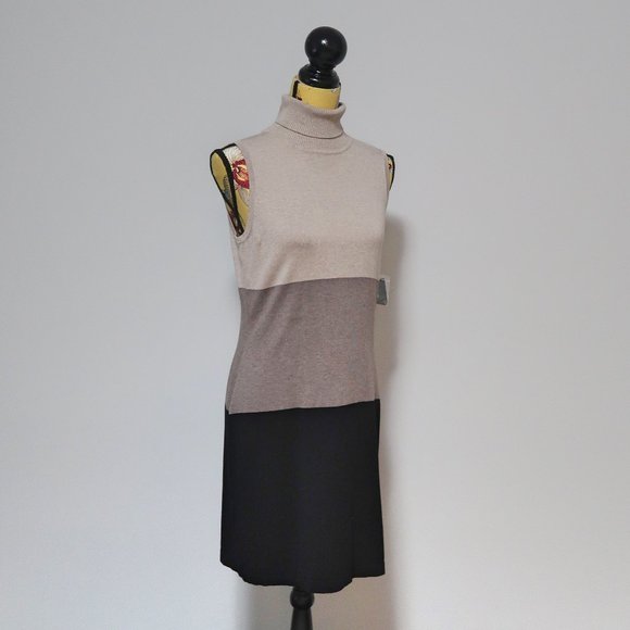 INC International Concepts Sleeveless Turtleneck Colorblock Sweater Dress Pet/L - Picture 3 of 8